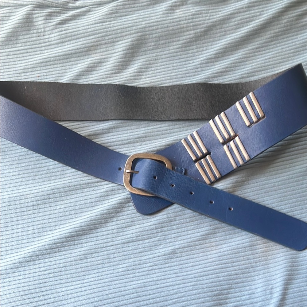 Free People Blue and Black Hip Belt with Gold Buckle M/L